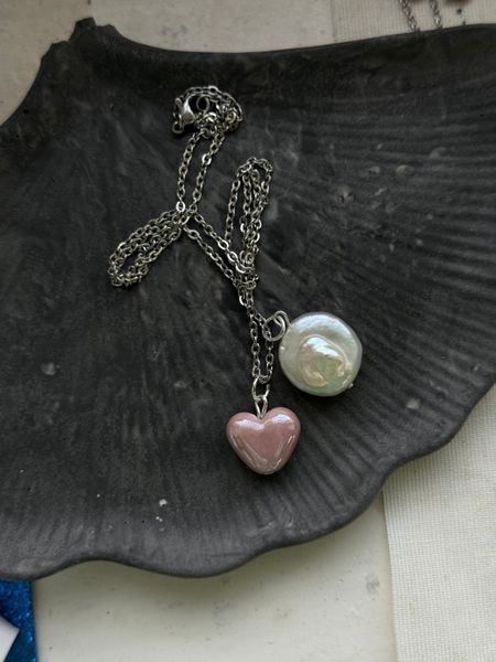 Кулон подвійний "Heart + pearl" 95201 фото